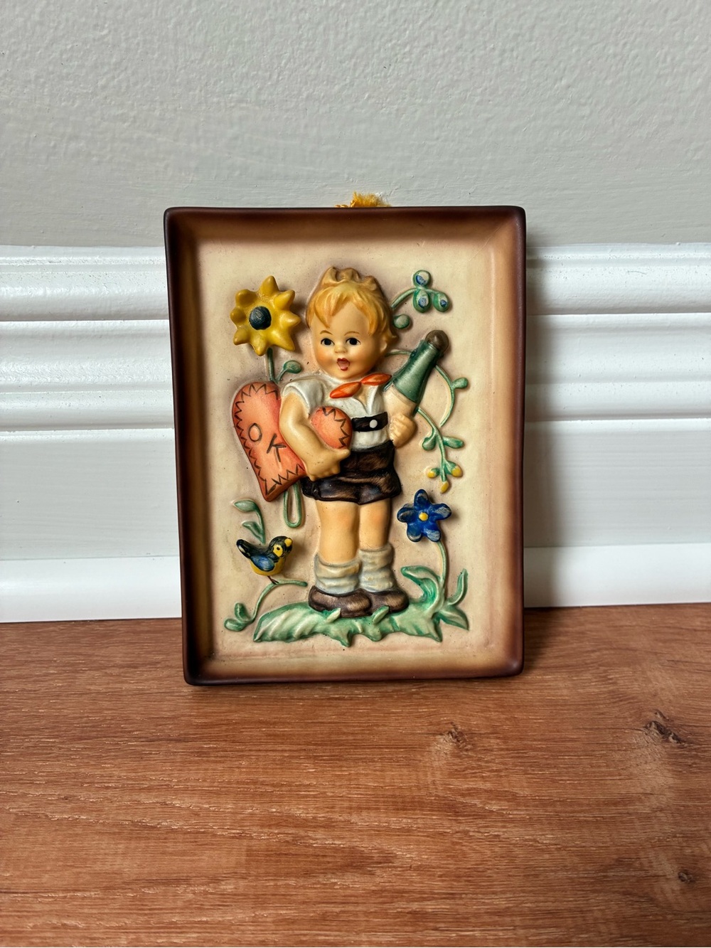 Goebel Hummel Vintage “Standing Boy With Heart” Hand-Painted Ceramic Plaque 168